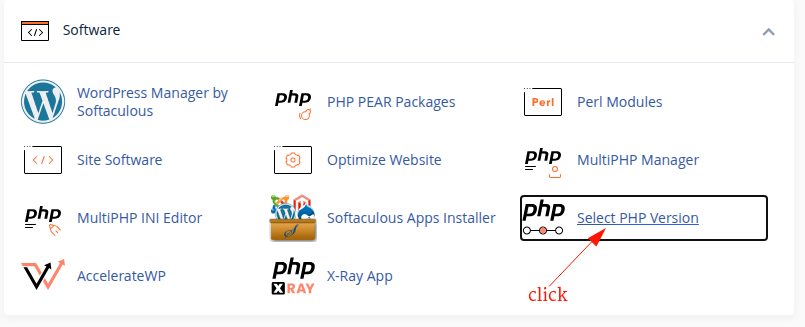 Click Select PHP Version