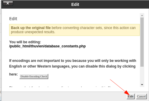 Edit eincoding cPanel đồng ý